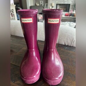 Hunter Glossy Tall Rain Boots in Deep Plum Girls Sz 12 Boys Sz 11